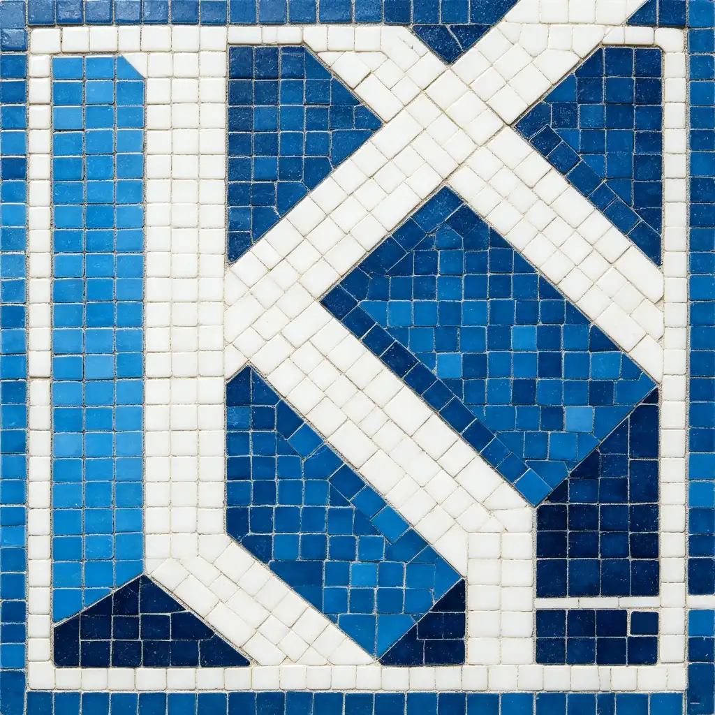Close-up of custom mosaic pattern details, clear puzzle stitching texture