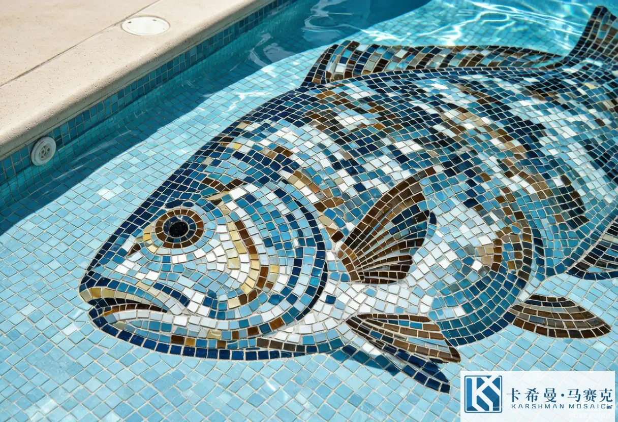 Close-up of a finished custom mosaic portrait built from small glass tiles